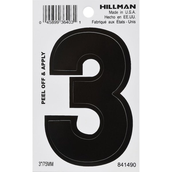 Hillman HILLMAN 3 in. Black Vinyl Self-Adhesive Number 3 1 pc, PK6 841490 - main